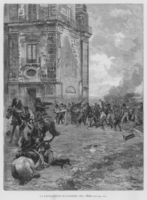 Palermói forradalom 1820-ban (metszet) alkotó: Edouardo Matania