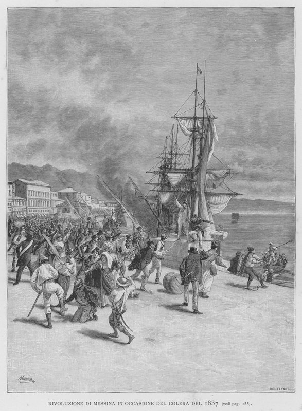 Messina forradalma az 1837-es kolera alkalmával (metszet) alkotó: Edouardo Matania