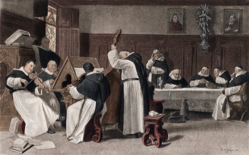 Szieszta a kolostorban (színes fotógravúr) alkotó: Eduard von after Grutzner