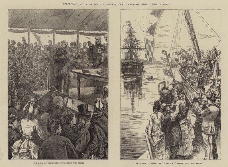 A díjak kiosztása a Worcester oktatóhajó fedélzetén alkotó: Edward Frederick Brewtnall