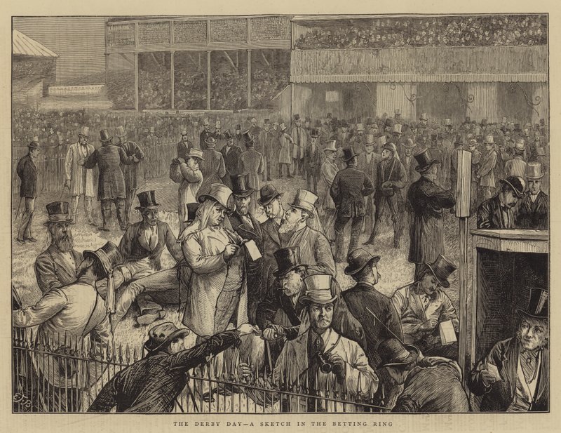 A Derby Day, egy vázlat a fogadókörben alkotó: Edward Frederick Brewtnall