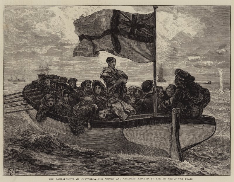 Cartagena bombázása, a brit Men-of-War Boats által megmentett nők és gyermekek alkotó: Edward John Gregory