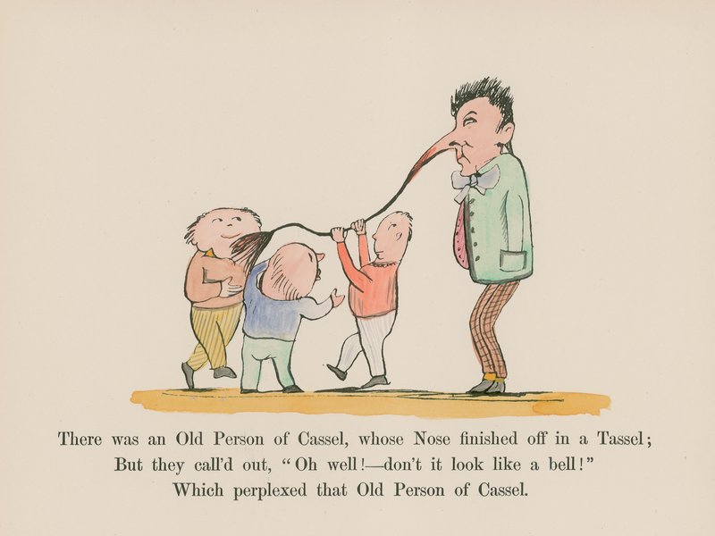 Volt egy Cassel-i öregember, akinek az orra rojtban végződött (színes metszet). alkotó: Edward (after) Lear