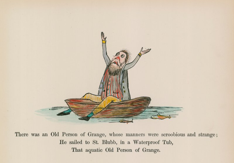 Volt egy Grange-i öregember, akinek a modora skroobikus és furcsa volt (színes metszet). alkotó: Edward (after) Lear