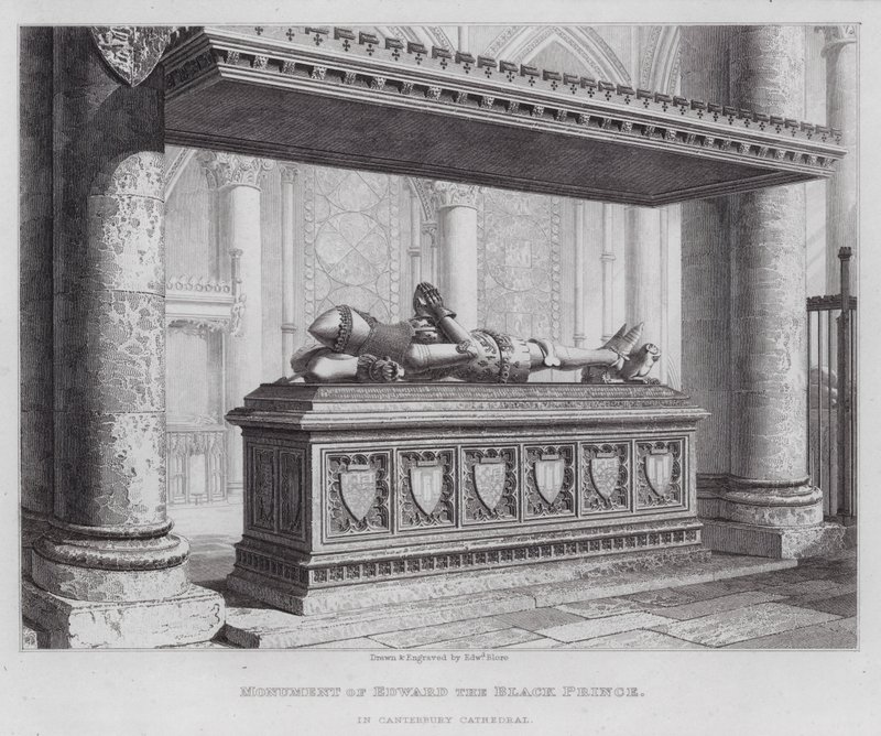 Edward Fekete Herceg emlékműve a canterburyi katedrálisban (metszet) alkotó: Edward Blore