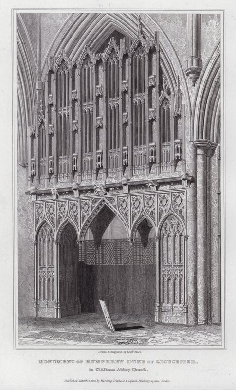 Humphrey Duke of Gloucester emlékműve a St Albans Abbey Churchben (metszet) alkotó: Edward Blore