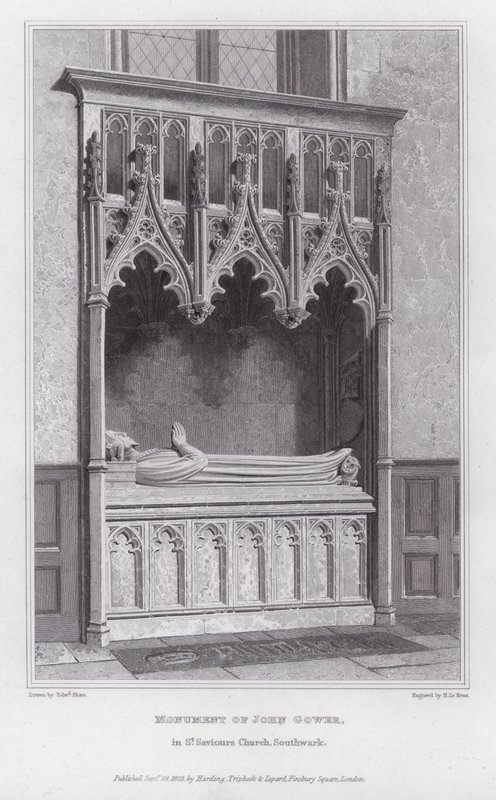 John Gower emlékműve a St Saviors templomban, Southwark (metszet) alkotó: Edward Blore