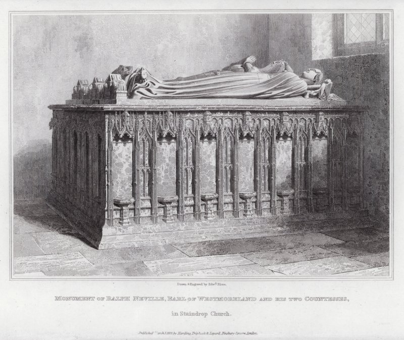 Ralph Neville, Westmoreland grófja és két grófnőjének emlékműve a Staindrop templomban (metszet) alkotó: Edward Blore