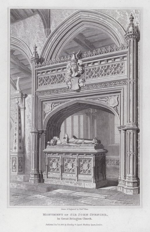 Sir John Spencer emlékműve a Great Brington templomban (metszet) alkotó: Edward Blore