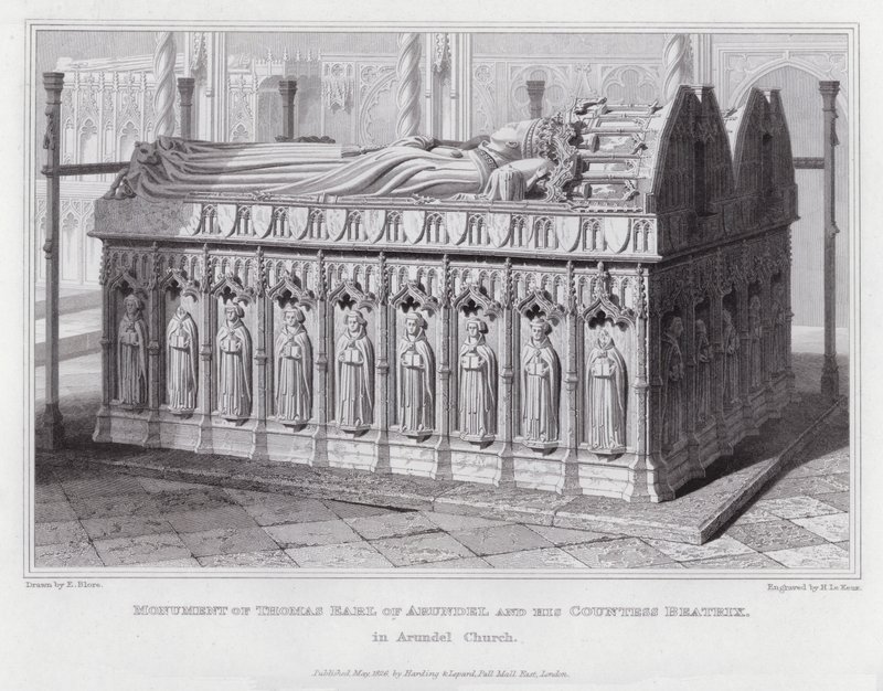 Arundel Tamás grófjának és Beatrix grófnőjének emlékműve az Arundel-templomban (metszet) alkotó: Edward Blore