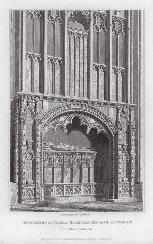 Thomas Hatfield, Durham püspökének emlékműve a durhami katedrálisban (metszet) alkotó: Edward Blore