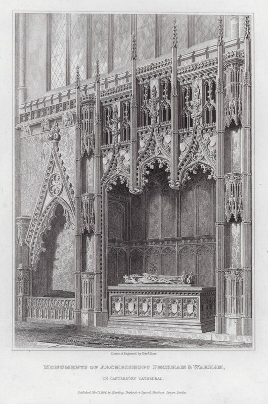 Peckham és Warham érsek emlékműve a canterburyi katedrálisban (metszet) alkotó: Edward Blore