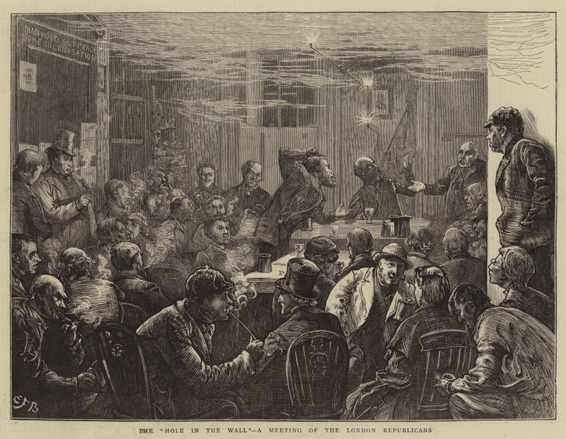 A lyuk a falban, a londoni republikánusok találkozója alkotó: Edward Frederick Brewtnall