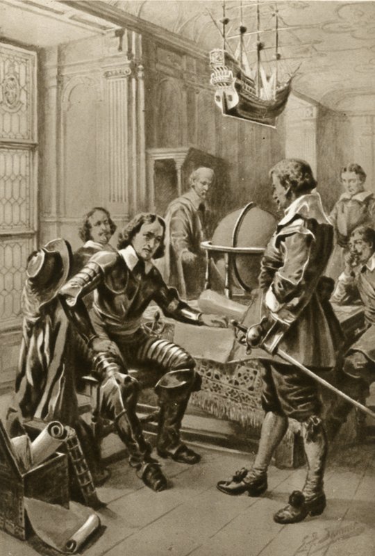Robert Blake felhívja Oliver Cromwellt a Whitehall tanácstermében (lithó) alkotó: Edward Frederick Skinner