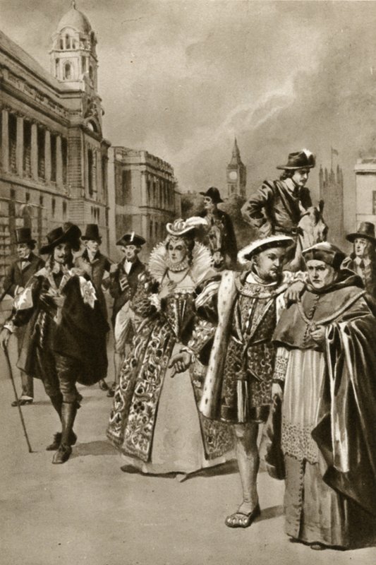 London utcái: Henrik király, Wolsey bíboros (lithó) alkotó: Edward Frederick Skinner