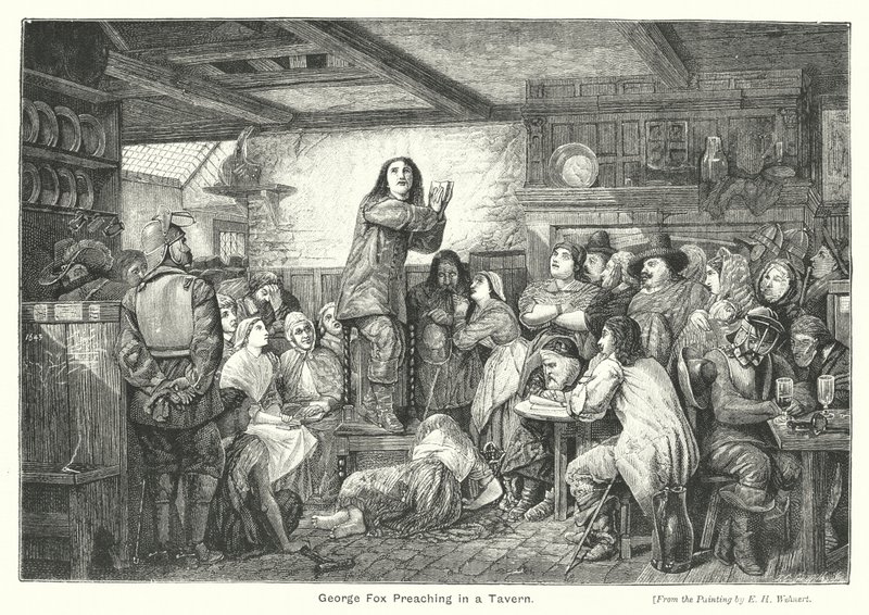 George Fox prédikál a kocsmában (metszet) alkotó: Edward Henry (after) Wehnert