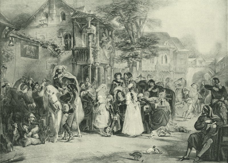 Chaucer és a canterburyi zarándokok (mélynyomás) alkotó: Edward Henry Corbould