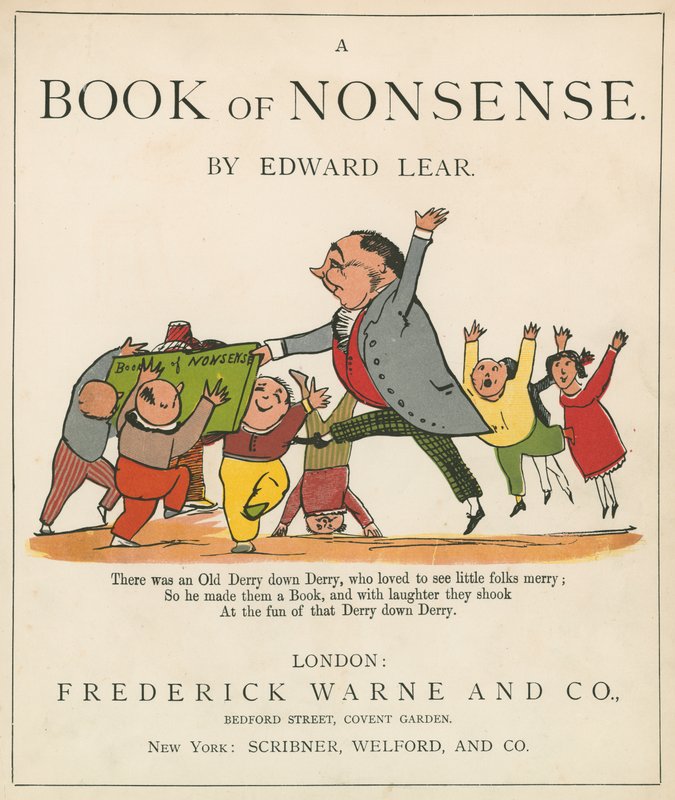 Az „A Book of Nonsense” első borítója, Frederick Warne and Co., London, 1875 körül alkotó: Edward Lear