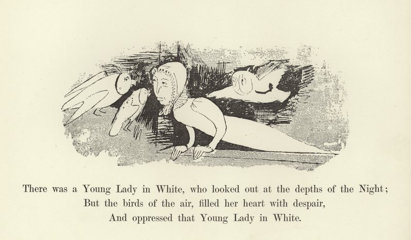 Volt egy fehérruhás ifjú hölgy, aki az Éjszaka mélyére nézett alkotó: Edward Lear