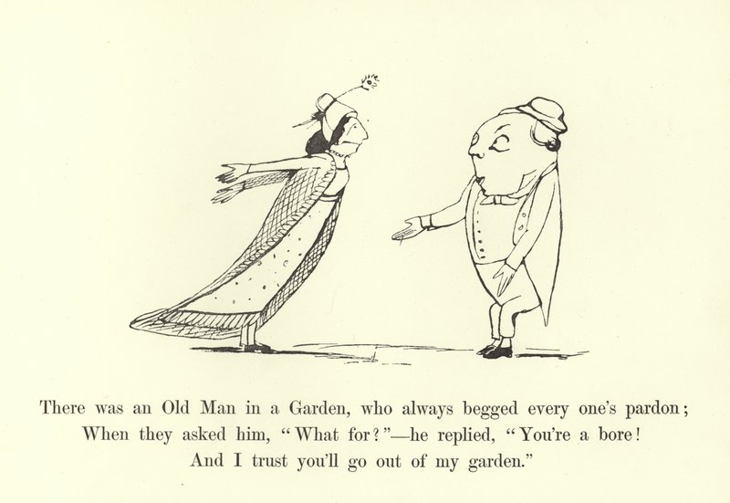Volt egy öregember a kertben, aki mindig bocsánatot kért mindenkitől. alkotó: Edward Lear
