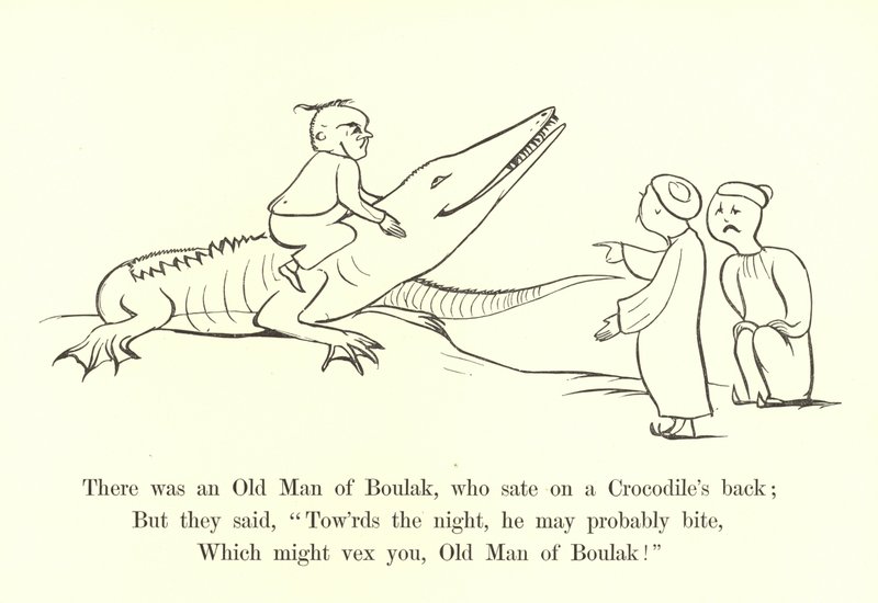 Volt egy Boulaki Öreg, aki egy krokodil hátán ült alkotó: Edward Lear