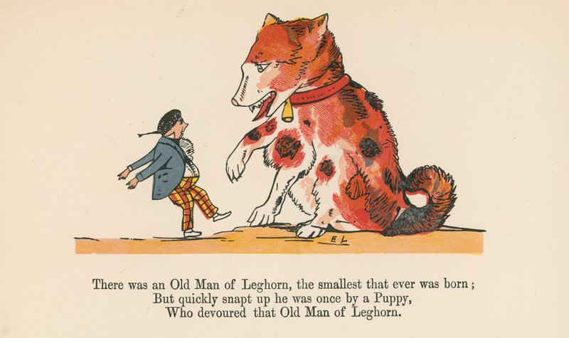 Volt egyszer egy leghorni öregember, a legkisebb, aki valaha is született, a Frederick Warne and Co. által kiadott "A Book of Nonsense"-ből, London, 1875 körül. alkotó: Edward Lear