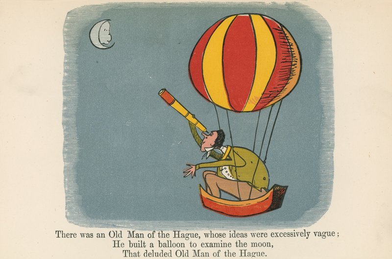 Volt egy hágai öregember, akinek az elképzelései túlságosan homályosak voltak, a Frederick Warne and Co. által kiadott "A Book of Nonsense" című könyvből, London, 1875 körül. alkotó: Edward Lear