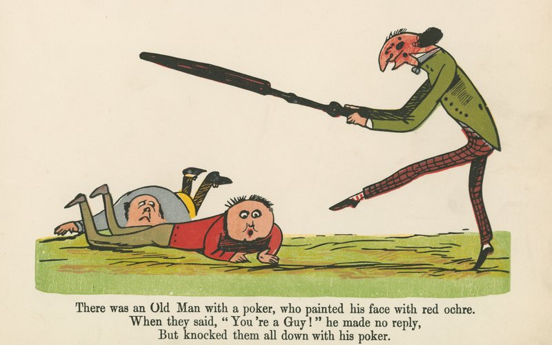 Volt egy pókeröreg, aki vörös okkerrel festette az arcát az „A Book of Nonsense”-ből, amelyet Frederick Warne and Co. adott ki, London, 1875 körül. alkotó: Edward Lear