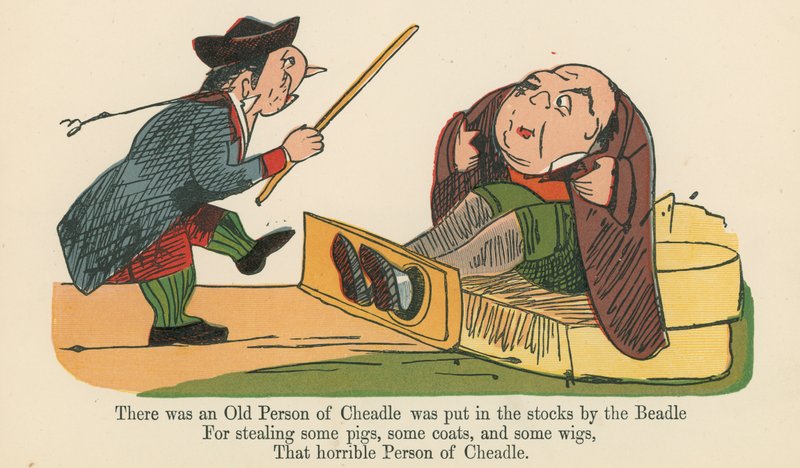 Volt egy régi Cheadle személye, amelyet a Beadle raktáron rakott az „A Book of Nonsense”-ből, amelyet Frederick Warne and Co. adott ki, London, 1875 körül alkotó: Edward Lear