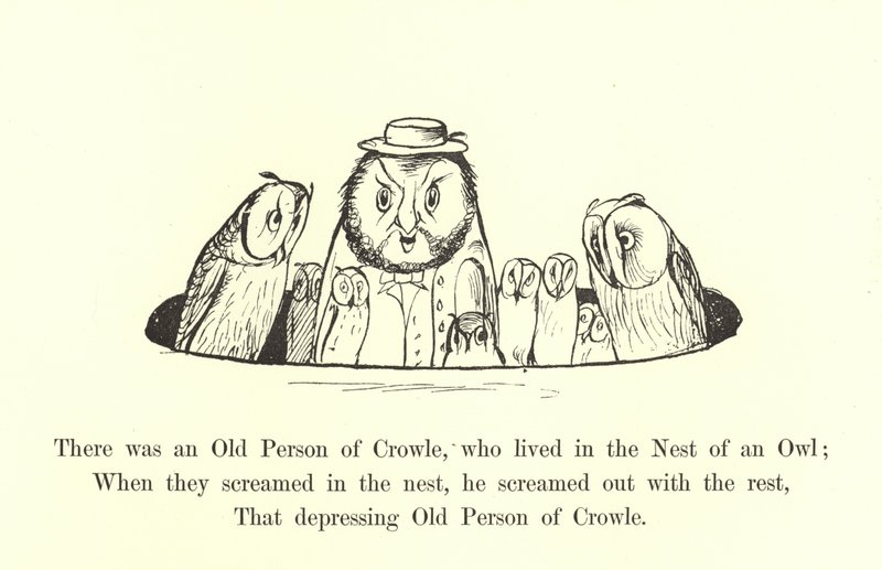 Volt egy öreg Crowle, aki egy bagoly fészkében élt alkotó: Edward Lear