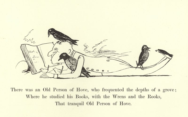 Volt egy hovei öregember, aki egy liget mélyén járt. alkotó: Edward Lear