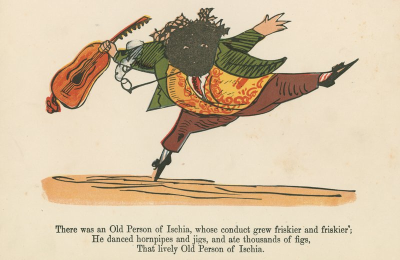 Volt egy régi ischiai személy, akinek viselkedése egyre durvább lett az „A Book of Nonsense”-ből, amelyet Frederick Warne and Co. adott ki, London, 1875 körül. alkotó: Edward Lear