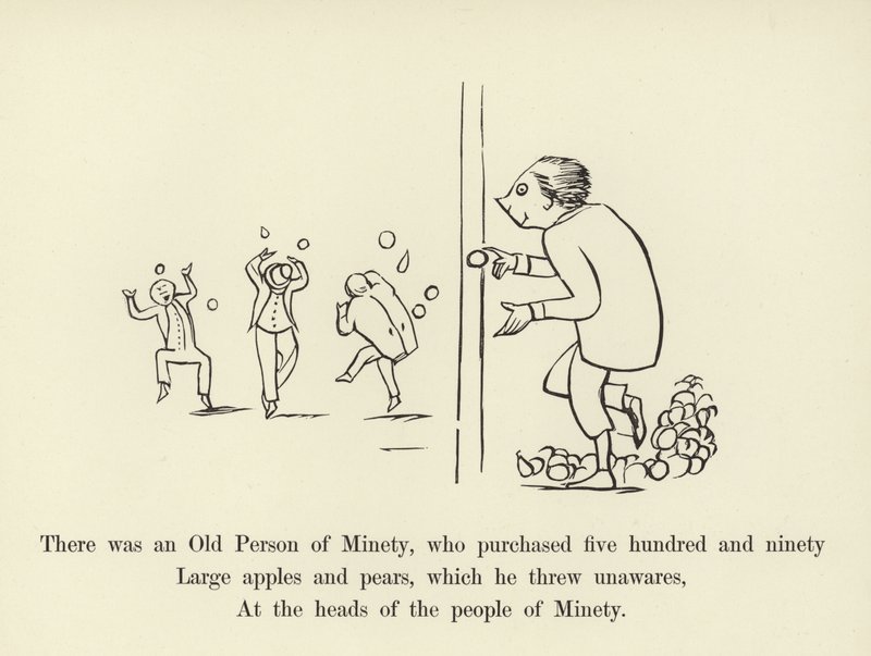 Volt egy öreg ember, aki ötszázkilencven nagy almát és körtét vásárolt alkotó: Edward Lear