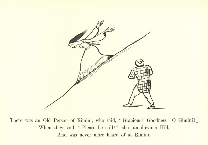 Riminiben volt egy öreg ember, aki azt mondta: Kegyes! Jóság! OF Gemini! alkotó: Edward Lear