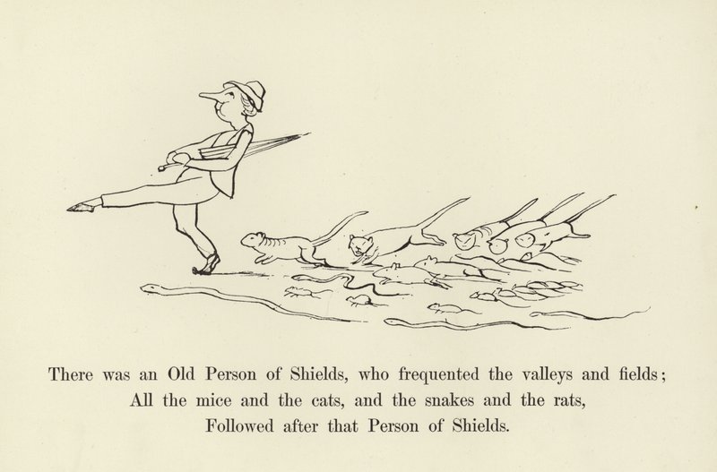 Volt egy Pajzsok Öreg Személye, aki gyakran járta a völgyeket és a mezőket alkotó: Edward Lear