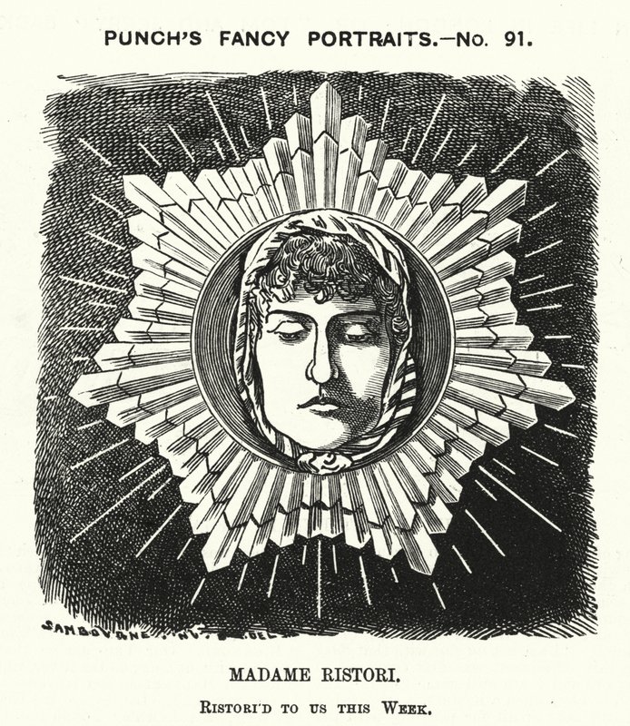 Punch rajzfilm: Adelaide Ristori, olasz színésznő (metszet) alkotó: Edward Linley (after) Sambourne