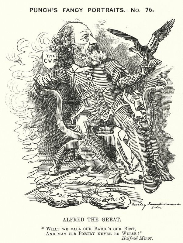 Punch rajzfilm: Alfred, Lord Tennyson, angol költő (metszet) alkotó: Edward Linley (after) Sambourne