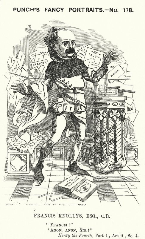 Punch rajzfilm: Francis Knollys, a walesi herceg magántitkára (metszet) alkotó: Edward Linley (after) Sambourne