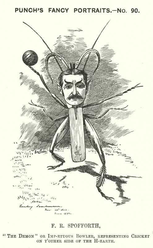 Punch rajzfilm: Fred Spofforth, ausztrál krikettjátékos (metszet) alkotó: Edward Linley (after) Sambourne