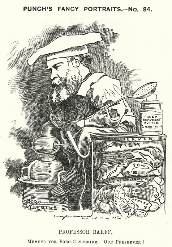 Lyukasztó rajzfilm: Frederick Settle Barff, angol vegyész (metszet) alkotó: Edward Linley (after) Sambourne