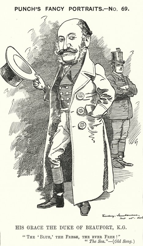 Punch rajzfilm: Henry Charles Fitzroy Somerset, Beaufort 8. hercege, angol katona és konzervatív politikus (metszet) alkotó: Edward Linley (after) Sambourne