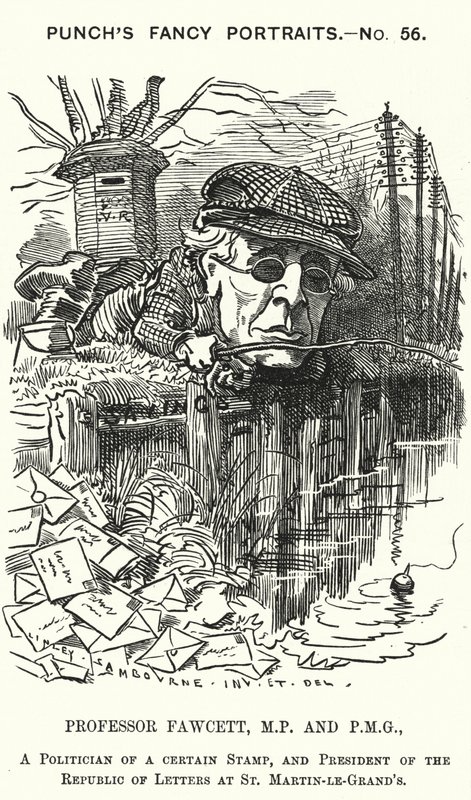 Lyukasztó rajzfilm: Henry Fawcett angol politikus és közgazdász (metszet) alkotó: Edward Linley (after) Sambourne