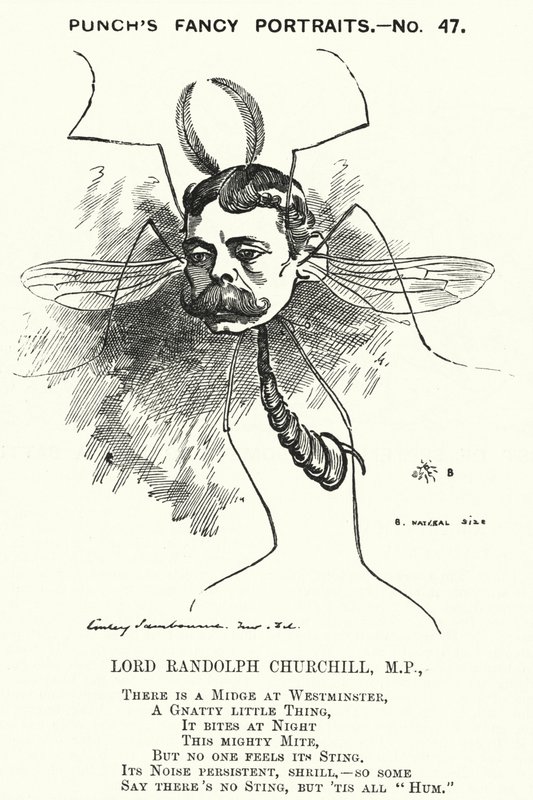 Punch rajzfilm: Lord Randolph Churchill, angol konzervatív politikus (metszet) alkotó: Edward Linley (after) Sambourne