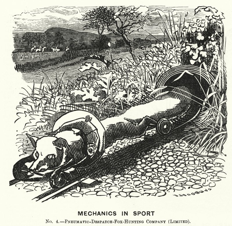 Punch rajzfilm: Mechanika a sportban. 4. sz. - Pneumatic Despatch Fox Hunting Company (Limited) (metszet) alkotó: Edward Linley (after) Sambourne