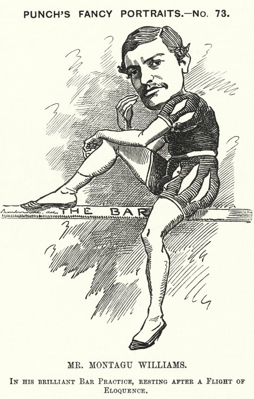 Punch rajzfilm: Montagu Williams, angoltanár, katona, színész, drámaíró, ügyvéd és bíró (metszet) alkotó: Edward Linley (after) Sambourne
