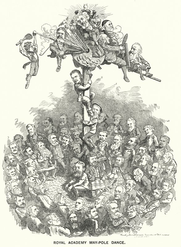 Punch rajzfilm: Royal Academy májusfatánc (metszet) alkotó: Edward Linley (after) Sambourne