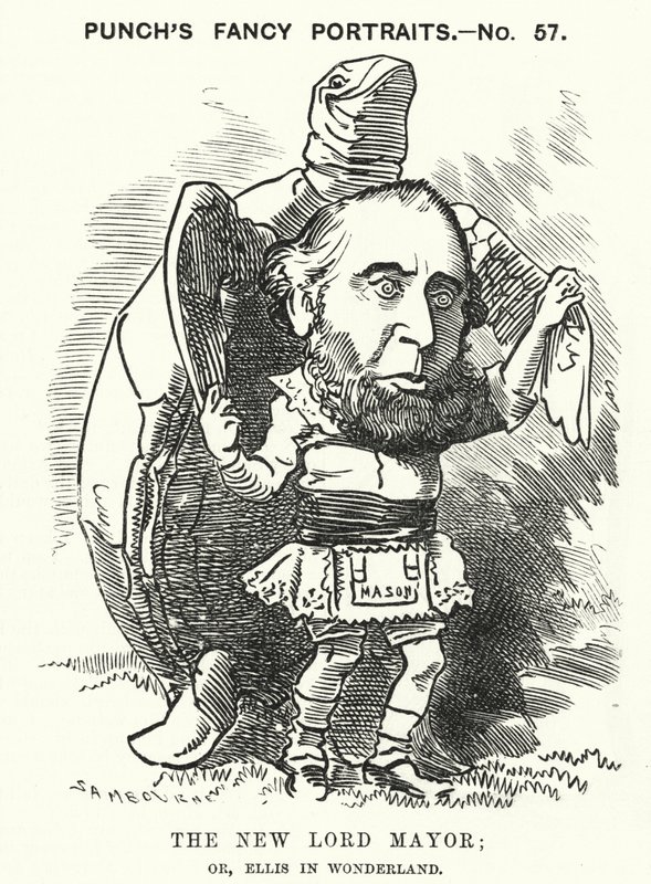 Punch rajzfilm: Sir John Ellis, London polgármestere 1881-ben (metszet) alkotó: Edward Linley (after) Sambourne