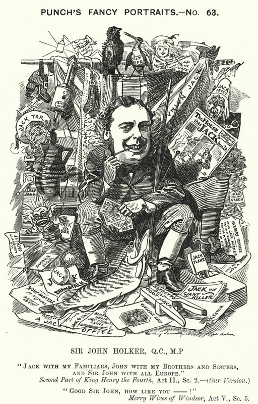 Punch rajzfilm: Sir John Holker, angol ügyvéd és politikus (metszet) alkotó: Edward Linley (after) Sambourne