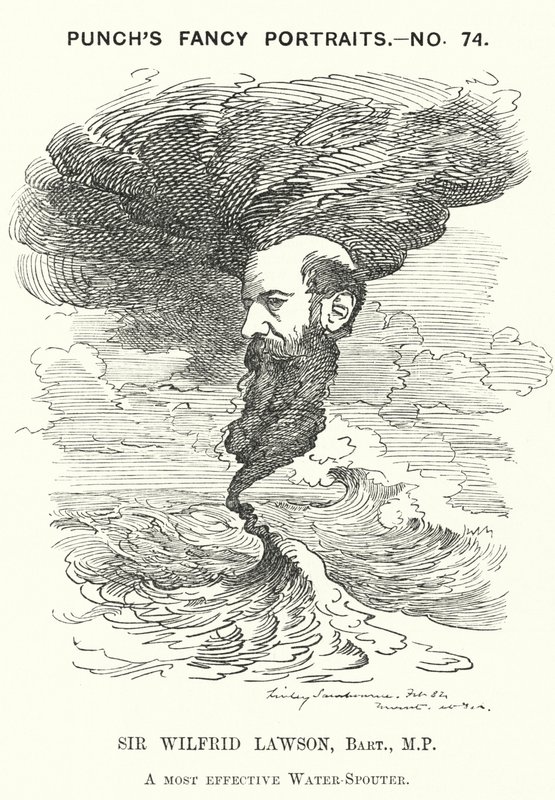 Punch rajzfilm: Sir Wilfrid Lawson, angol radikális liberális politikus és mértékletesség kampányolója (metszet) alkotó: Edward Linley (after) Sambourne