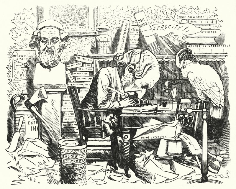 Punch rajzfilm: író dolgozik a dolgozószobájában (metszet) alkotó: Edward Linley (after) Sambourne